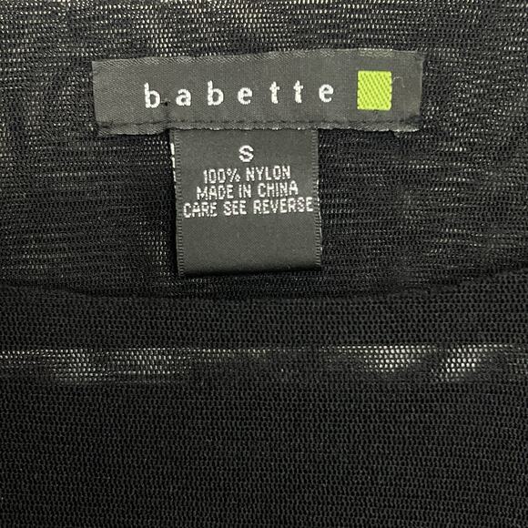 Babette Small Semi Sheer Black Nylon 2 Layered Top Long Sleeve Pullover Ae21 - Picture 4 of 4